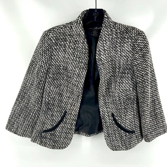 Willi Smith tweed wool blazer small EUC black white coat waist jacket open front - Picture 1 of 9